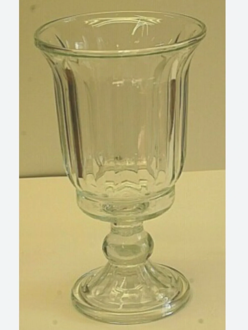 Home Interiors Hurricane Vase Candle Holder Clear Glass Ribbed Footed Ball Stem.